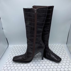 Charles David Brown leather Crocodile Print Boots